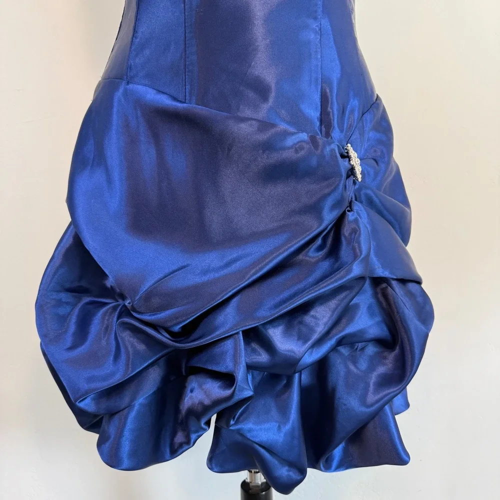 Jessica McClintock Gunne Sax Blue Satin Mini‎ Dress Vintage Y2K Bubble Hem Prom